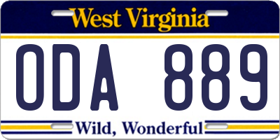 WV license plate ODA889