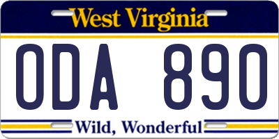 WV license plate ODA890