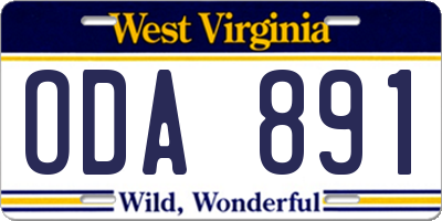 WV license plate ODA891