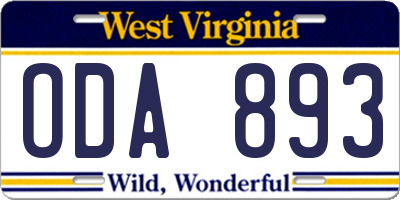 WV license plate ODA893