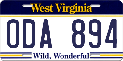 WV license plate ODA894