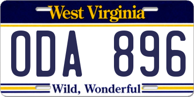 WV license plate ODA896