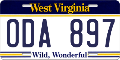 WV license plate ODA897