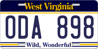 WV license plate ODA898