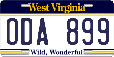WV license plate ODA899