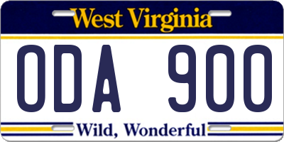 WV license plate ODA900