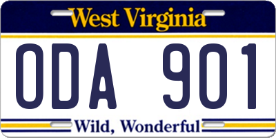 WV license plate ODA901