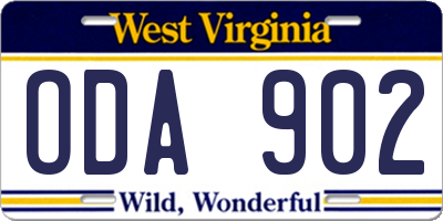 WV license plate ODA902