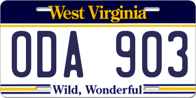 WV license plate ODA903