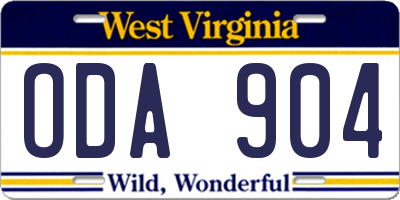 WV license plate ODA904