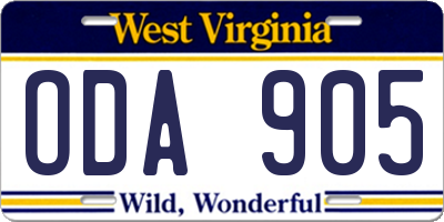 WV license plate ODA905