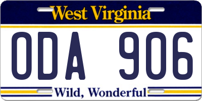 WV license plate ODA906