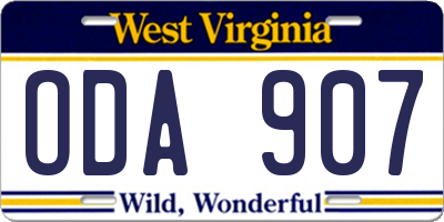 WV license plate ODA907