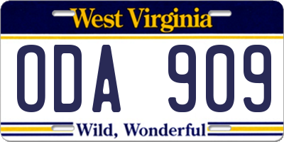 WV license plate ODA909