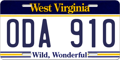 WV license plate ODA910