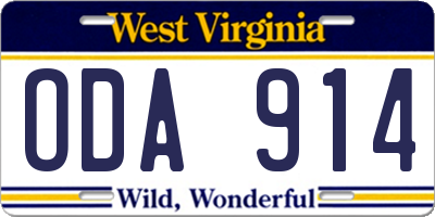 WV license plate ODA914