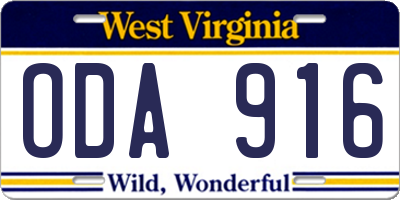 WV license plate ODA916