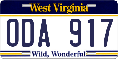 WV license plate ODA917