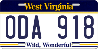 WV license plate ODA918