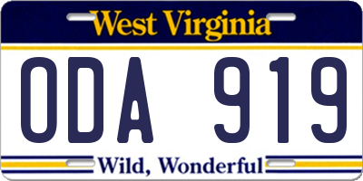 WV license plate ODA919