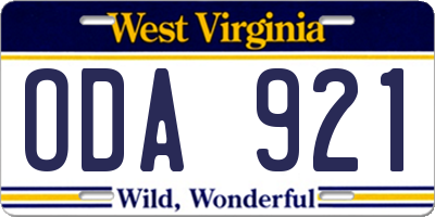 WV license plate ODA921