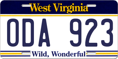 WV license plate ODA923