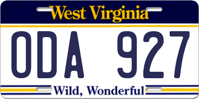 WV license plate ODA927