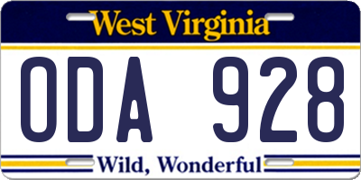 WV license plate ODA928