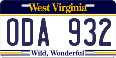 WV license plate ODA932