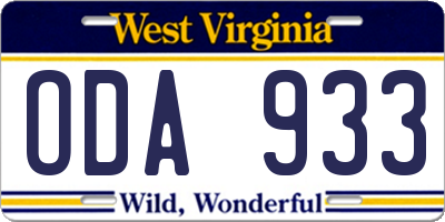 WV license plate ODA933