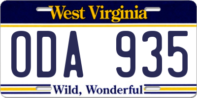 WV license plate ODA935