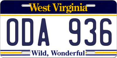 WV license plate ODA936