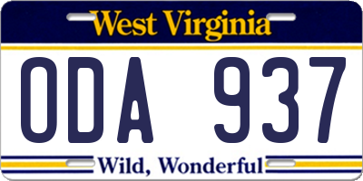 WV license plate ODA937