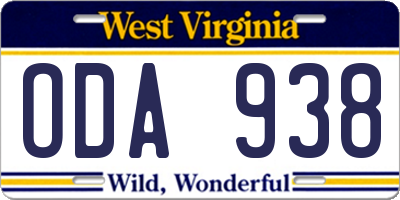 WV license plate ODA938