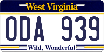 WV license plate ODA939