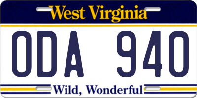 WV license plate ODA940