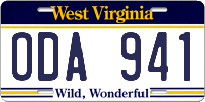 WV license plate ODA941