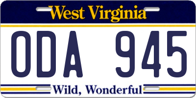 WV license plate ODA945