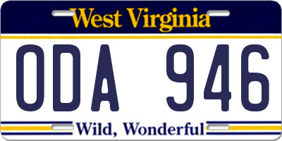 WV license plate ODA946