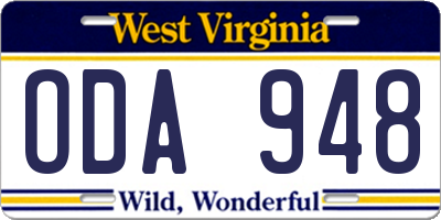WV license plate ODA948