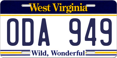 WV license plate ODA949