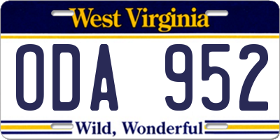 WV license plate ODA952