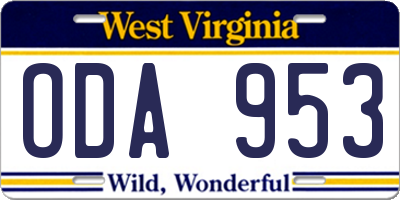 WV license plate ODA953