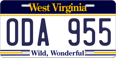 WV license plate ODA955