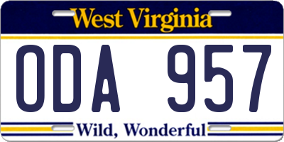 WV license plate ODA957