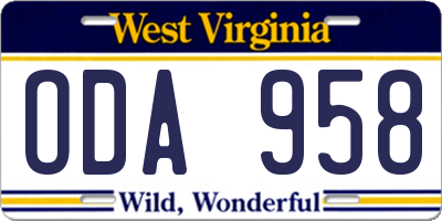 WV license plate ODA958