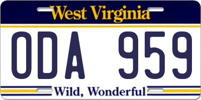 WV license plate ODA959