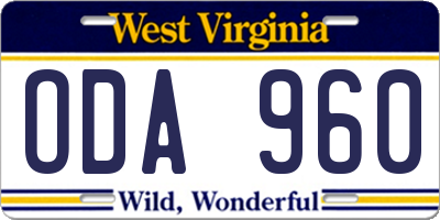 WV license plate ODA960