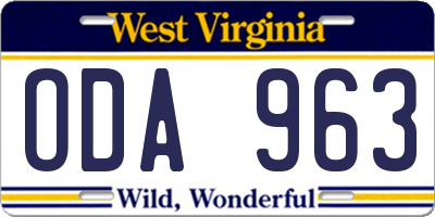 WV license plate ODA963