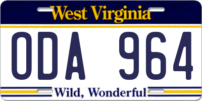 WV license plate ODA964